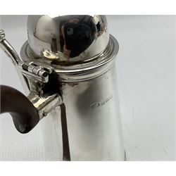 Silver side pouring chocolate pot with domed cover and stained wooden handle H16cm Birmingham 1927 9.7oz gross 