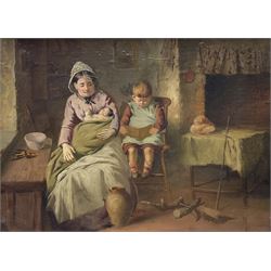 Circle of Bernard de Hoog (Dutch 1867-1943): Mother and Children in Interior Cottage Scene, oil on canvas laid onto board unsigned 36cm x 50cm
