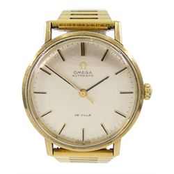 Omega Seamaster De Ville gentleman's 9ct gold automatic wristwatch, silvered dial with baton markers, on gilt strap