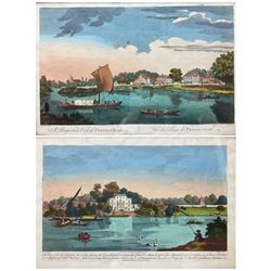 After Augustin Heckel (German 1690-1770): 'A Perspective View of Twickenham' and House Fronting River Thames at Twickenham, pair engravings with hand colouring 23cm x 40cm (2)