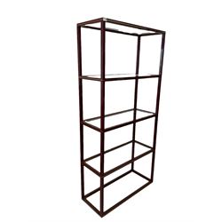Pierre Vandel - burgundy and gilt metal shelving unit with five shelves 