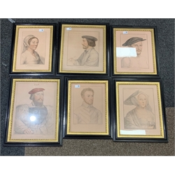 F. Bartolozzi after Hans Holbein - A series of six framed portrait engravings of Historical Characters including Ormond, Marchioness of Dorset etc 