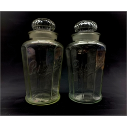 Pair of 1930's American 'Bunte' advertising candy jars and covers, H32cm 