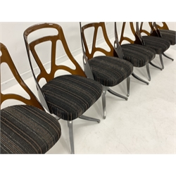 Grafton, Wisconsin - Circa 1960s set six dining chairs with brown Acrylic back rests, upholstered seat,  raised on swivelling aluminium bases with splayed supports, W46cm
