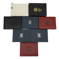 Six The Royal Mint United Kingdom proof coin collections, dated 1984, 1986, 1989, 1999, 2007 and 2008, all cased, most with certificates
