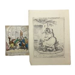 Thomas Rowlandson (British 1756-1827): 'Navy Agent Unwilling to Pay', engraving with hand colouring pub. 1806; James Gillray (British 1756-1815): 'Going to London through Epping Forest', etching pub. 1802 (2) (unframed)