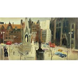 Albin Trowski (Polish 1919-2012): Albert Square - Manchester, oil on canvas signed and dated '72, 50cm x 90cm 
