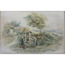  Bernard Foster (British 19th/early 20th century): Two Ladies at the Well, watercolour signed 23cm x 33cm