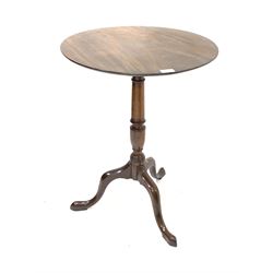 19th century mahogany tripod occasional table, the circular top raised on turned column and three splayed supports D51cm