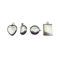 Victorian silver heart shape vesta case London 1883 Maker Thomas Johnson, another of kidney shape Birmingham 1904 and two others (4)