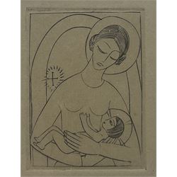 Eric Gill (British 1882-1940): Madonna and Child, limited edition woodcut engraving numbered 187/400, 5cm x 4cm