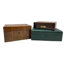 Walnut stationery box with satinwood banding, rosewood jewellery box and a leather jewellery box (3)