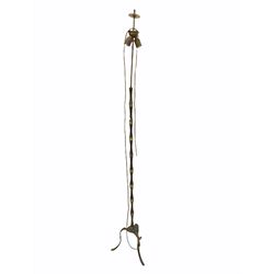 Cast metal two branch standard lamp, raised on three splayed supports H170cm
