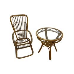 Bentwood rocking chair, together with circular bentwood occasional table with glass top