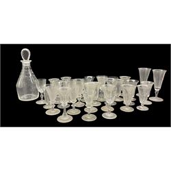 Collection of various 19th century wine glasses, early 19th century decanter etc