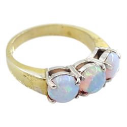 silver-gilt three stone opal ring, stamped Sil