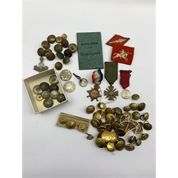 WWI 1914-15 Star to A Clark A.B.R.N. No. 201445, Croix de Guerre 1914-16, military and livery buttons, two WWII shoulder flashes etc