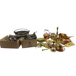 Quantity of paraffin lamp / blow torches together with quantity of copper, brassware and pewter in four boxes 
