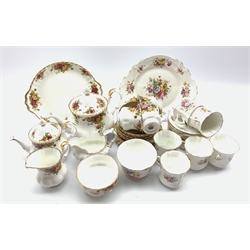 Hammersley Howard Sprays pattern tea set twenty one pieces and Royal Albert Old Country Roses pattern tea ware comprising four cups, six saucers, six plates, milk jug, sugar bowl, bread and butter plate and large and small teapots 