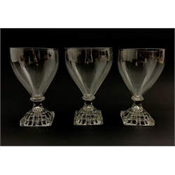 Three 19th century glass rummers with lemon squeezer bases, H15cm 