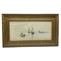 Charles William Wyllie (British 1853-1923): Shipping off the Coast, watercolour signed and dated 1890, 21cm x 45cm