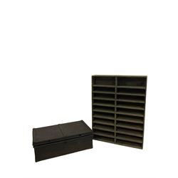 One metal storage box with green shelf unit