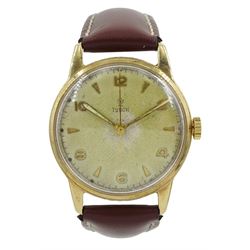 Tudor 9ct gold gentleman's manual wind wristwatch, model No. 12856, serial No. 561187, case by Dennison for Rolex, Birmingham 1953, on brown leather strap