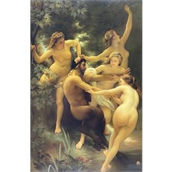 After William Adolphe Bouguereau (French 1825-1905): 'Nymphs and Satyr', oil on metal unsigned 57cm x 37cm