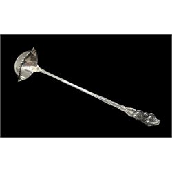 Tiffany Sterling Silver punch ladle cast with stylised leaves and with double lipped bowl marked 'Tiffany & Co, Sterling Pat 1899 L37cm 9.6oz