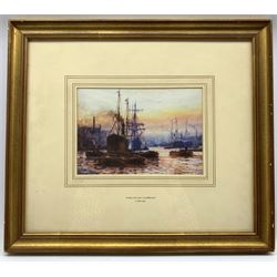 After Frank William Scarborough (British fl. 1896-1939): 'Sunset Pool With London' framed print of sunset harbour scene 17cm x 25cm