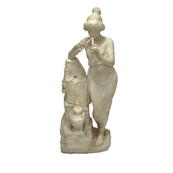 Late 19th/ early 20th century Carrara marble of Euterpe, the Muse of Music,  signed Carlo Pittaluga H78cm