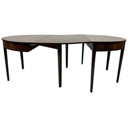 George III mahogany dining table, two D-ends with central leaf, on square tapering supports