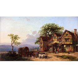 William Pitt (British, fl.1853-1890): 'Roadside Inn in Shropshire', oil on canvas, signed titled and dated 1853 verso, 20cm x 34cm
Provenance: purchased from Cambridge Fine Art, 2003
