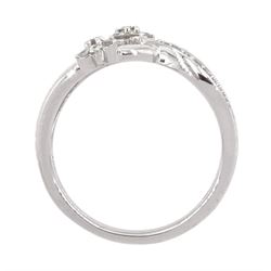18ct white gold round brilliant cut diamond flower crossover ring, hallmarked