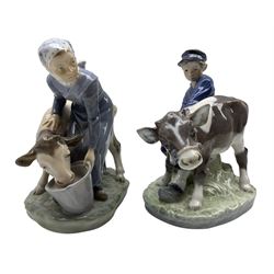 Two Royal Copenhagen Groups, Milking Maid, model No. 779 and Boy and Calf, model No. 772, H17cm