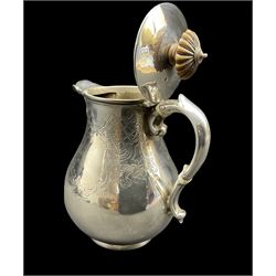 Victorian silver hot milk jug of baluster form with engraved decoration,and fluted lift H16cm London 1839 Maker Barnard Bros.11.3oz