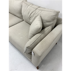 Barkers of Northallerton - corner sofa upholstered in light grey fabric on outsplayed tapering stained beech feet, 272cm x 185cm