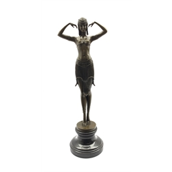 Large Art Deco style bronze figure of a dancer after 'Chiparus', H74cm overall 