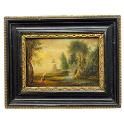 Italian School (Early 19th century): Capriccio Landscapes with Figures and Animals, set of four miniature oils on panel unsigned 6cm x 8.5cm (4)