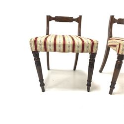 Set of four Victorian mahogany dining chairs with upholstered seats and turned front supports 