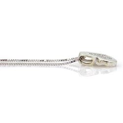 9ct white gold pave set diamond heart pendant, on 18ct white gold box link chain necklace