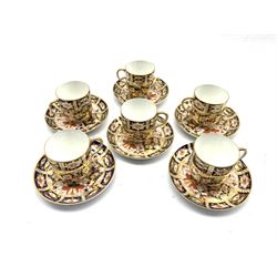 Set of six Royal Crown Derby Imari pattern coffee cups and saucers c1910, pattern no. 2451 