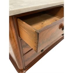 Victorian mahogany wash stand, the marble top over two short and two long drawers, raised on ceramic castors 
