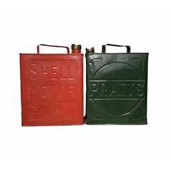 Vintage 'Shell motor spirit' petrol can (W25cm) together with a 'Pratts' petrol can (W25cm)