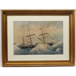English School (19th century): HMS Warrior in Rough Seas - Ship's Portrait, watercolour unsigned 58cm x 39cm