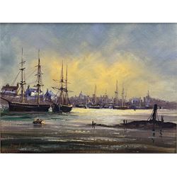 David Short (British 1940-): Estuary Scene with Fishing Vessels, oil on canvas signed 30cm x 40cm