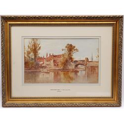 Edward Arden Tucker (British 1847-1910): 'Norwich', watercolour signed 26cm x 42cm; together with a cork picture of a lakeside castle 24cm x 28cm (2)