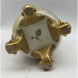 Early 20th century Royal Worcester vase decorated by Harry Davis, the swollen cylindrical body with reticulated rim, hand painted with sheep against a highland landscape, signed Harry Davis, upon four scroll feet, with green printed marks beneath including shape number G42, and date code for 1909, H22.5cm