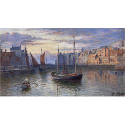 John Pearson (British ?-1921): Whitby Harbour, watercolour signed 29cm x 52cm
Notes: Pearson who lived at Moldgreen was a founder member and past president of the Huddersfield Art Society