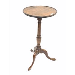 George III mahogany pedestal table, the dished circular top raised on ring turned column and three splayed supports D37cm